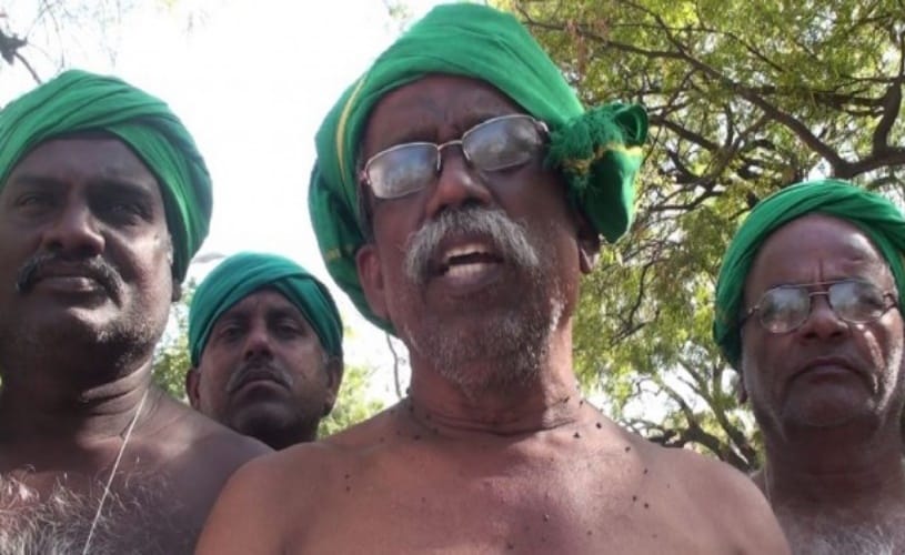  Tamil Nadu farmers protest nude outside South Block For Drought Relief Fund 