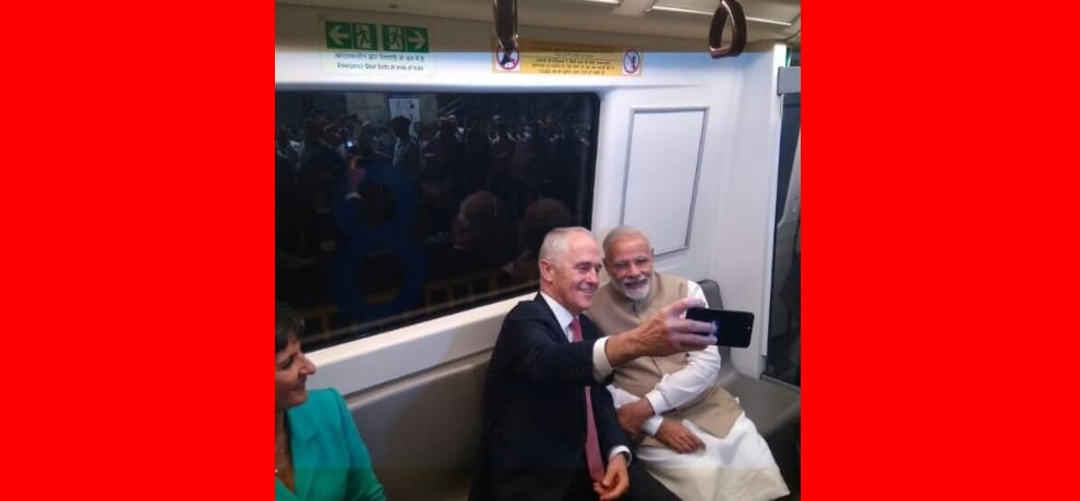 pm modi and his australian counterpart malcom turnbull visits metro and akshardham temple