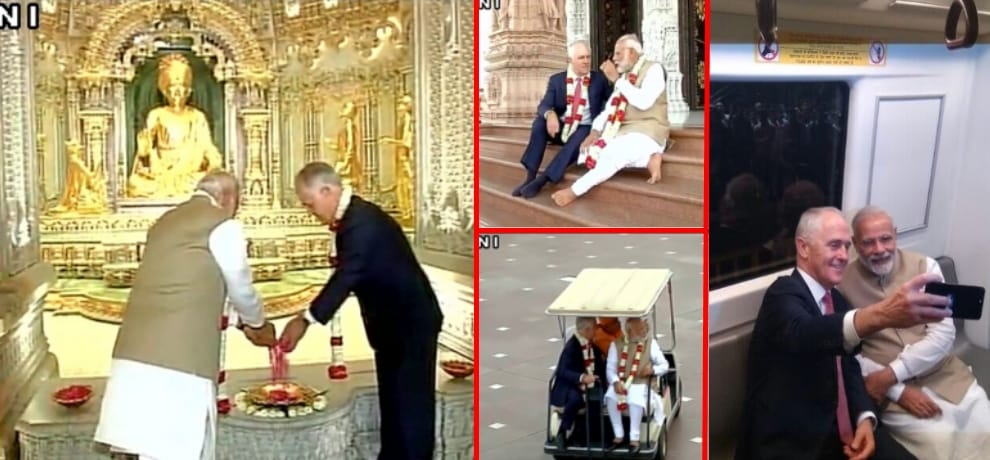  Modi and Australian PM Malcolm Turnbull travel in delhi metro visits Akshardham Temple on monday