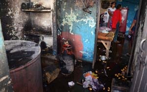 Gas leak flares fire in police line