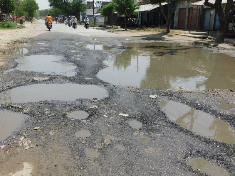 In many places the road breaks down the street