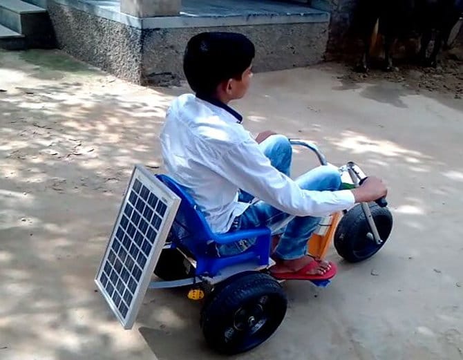 unique invention in india, battery car invented by student to detect mine