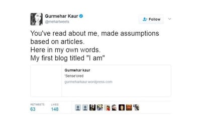 Gurmehar Kaur says, I am not your martyr’s daughter
