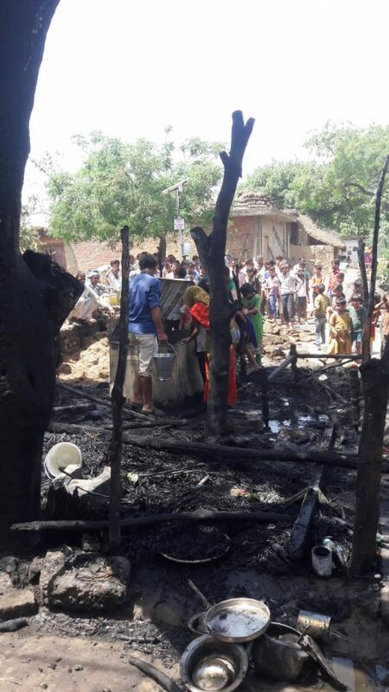 Many burnt houses, lying in the hut, aged scorching