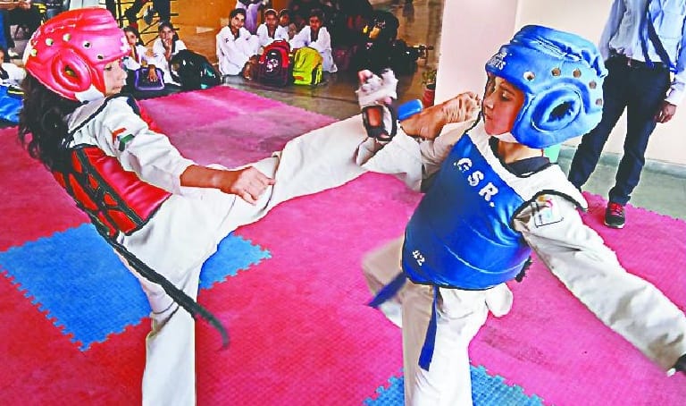 Students in the Taekwondo competition
