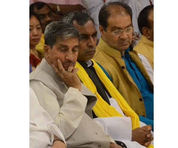 Ministers sleeping in chief minister adityanath programme.