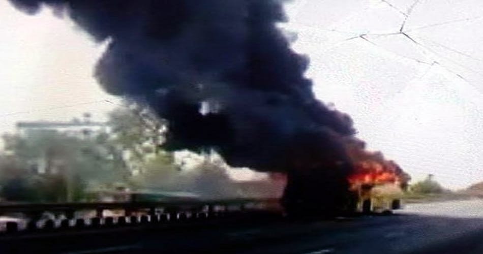 bus catches fire