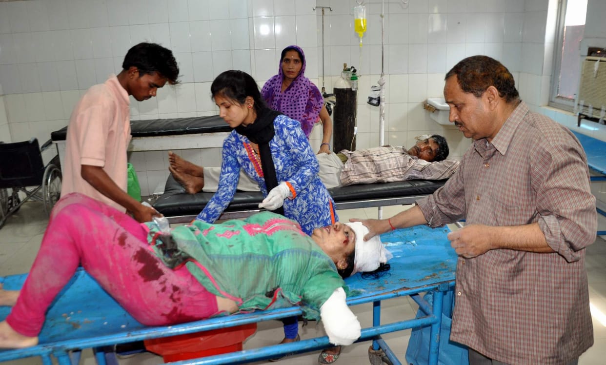 Women's hand cut in an accident.
