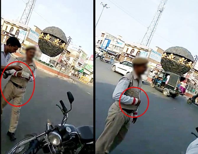 Traffic Police Man Taking Bribe and Hiding in Uniform, Photos Viral