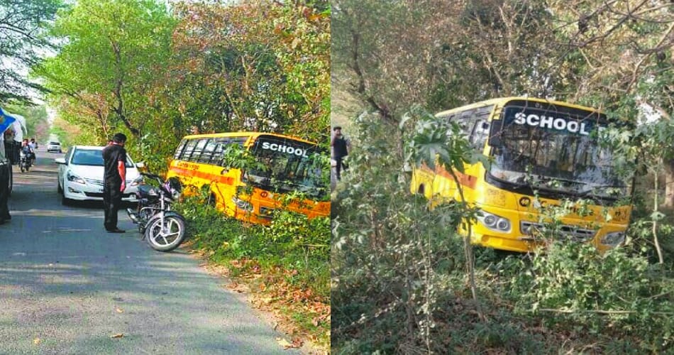 school bus sliped from road 