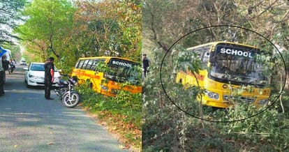 school bus sliped from road 