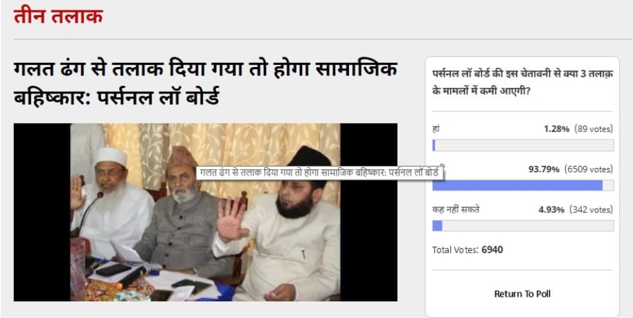 Amaruajla Poll: readers thinks tripal talaq cases will not decrease after personal Law Board warning