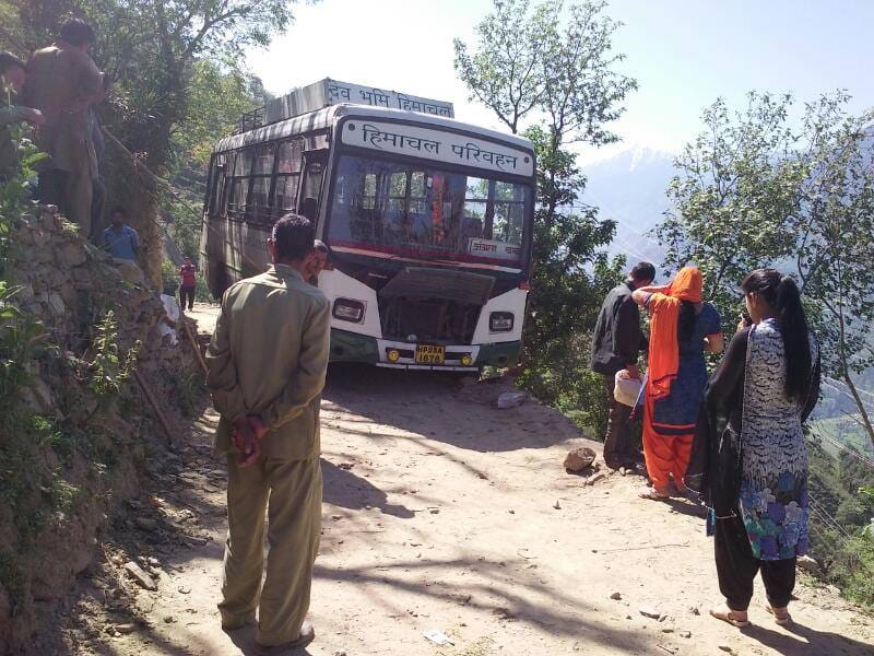 Bus accident as Retaining Wall of New Road Collapse at Chamba.