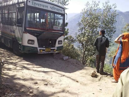 Bus accident as Retaining Wall of New Road Collapse at Chamba.