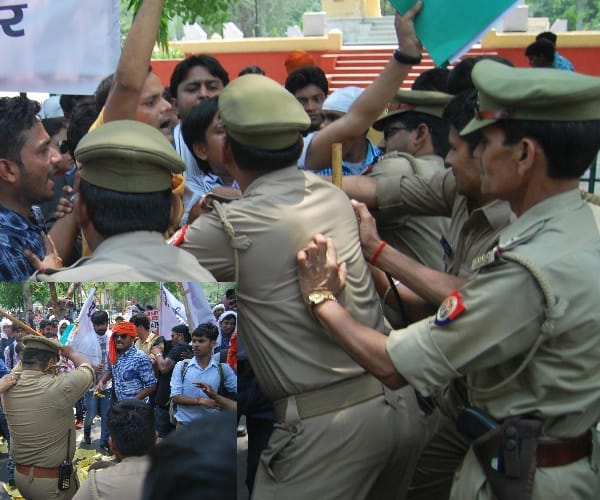 lathicharge on UPSSSC applicants in Lucknow.