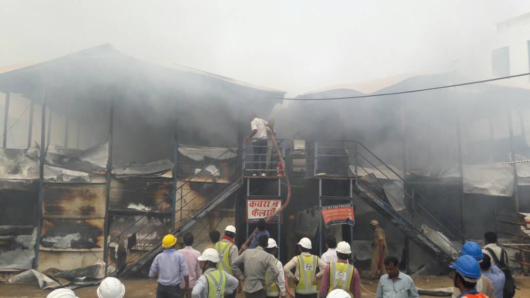 l and t godown caught fire in lucknow
