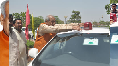 red light removed from car by minister satyadev pachauri