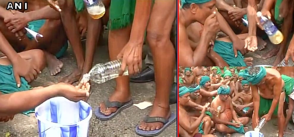 Tamil Nadu farmers drink urine protesting over drought relief funds and waiver of farmers' loans