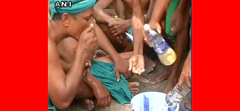 Tamil Nadu farmers drink urine protesting over drought relief funds and waiver of farmers' loans