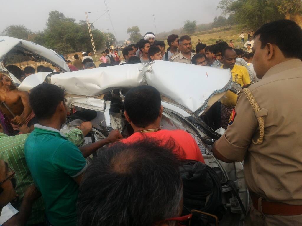 Five dead in car and train Collision in Bhadohi