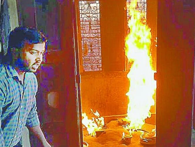 Cylinder fire, three scorching