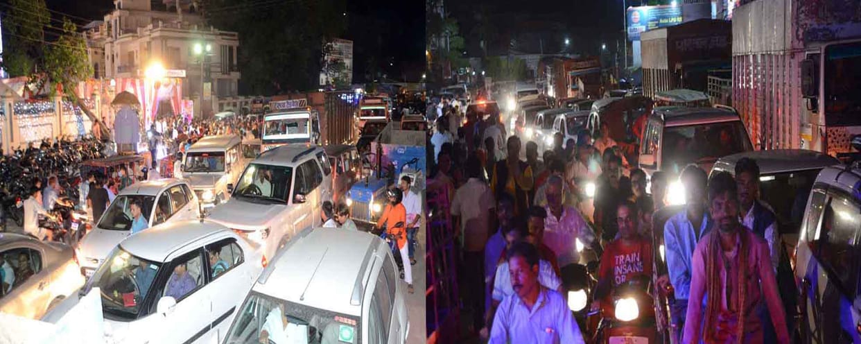 varanasi all road jam late night due to barathi disco