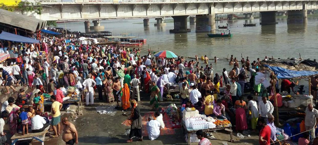 Three lakh people dip in Ganga.