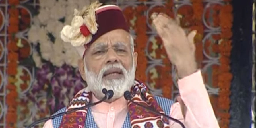 PM Narendra Modi addressing bjp parivartan rally at ridge maidan Shimla Himachal pradesh