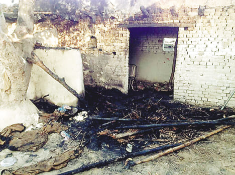 Ceiling collapsed in a closed house fire