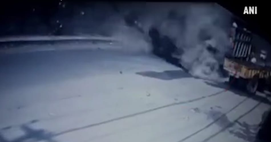 Truck falls off a flyover on auto in Jalandhar, live photos