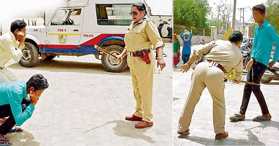 operation durga in rewari, molestator boys beaten by lady police officer