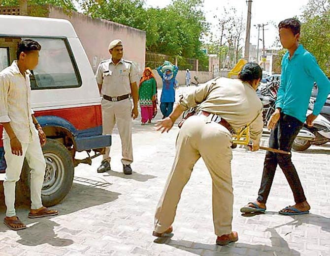 operation durga in rewari, molestator boys beaten by lady police officer