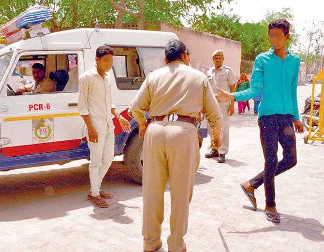 operation durga in rewari, molestator boys beaten by lady police officer