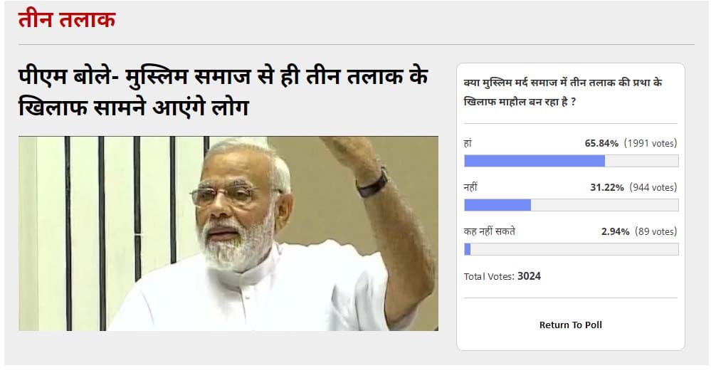 Amar Ujala poll: Slite change is appearing in Muslim Male fraternity about teen talaq 
