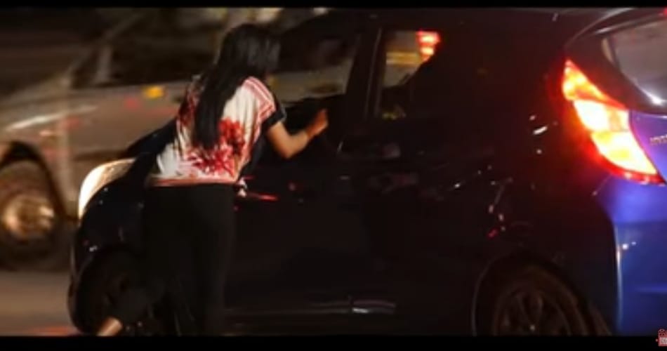 Girl On The Road At Night, a Social Experiment