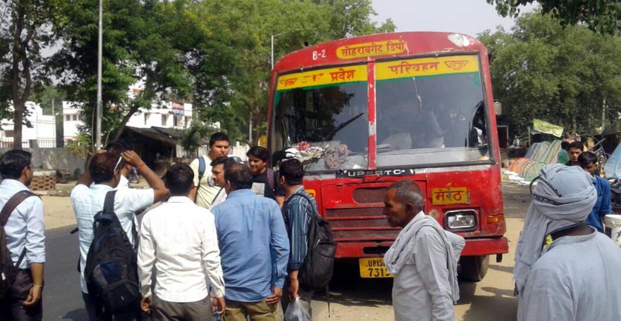 Bus diesel tank cracked.