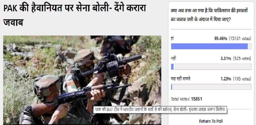 amarujala poll: 95.46% people think Pakistan should be answered in the same style