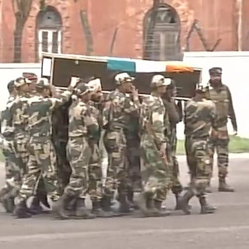Mortal remains of Indian soldiers, whose bodies were mutilated by Pak Army being taken to Jammu