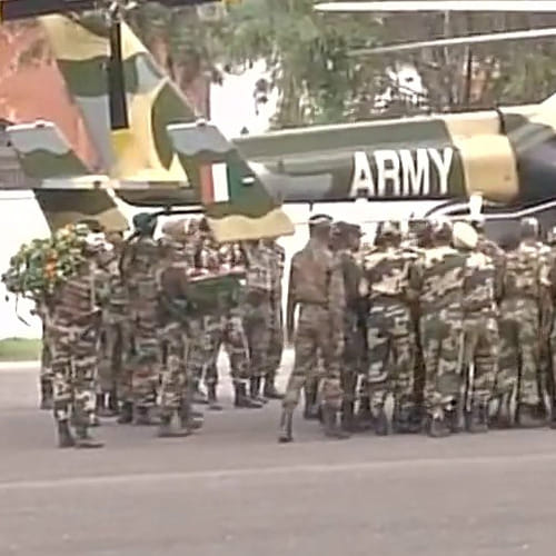 Mortal remains of Indian soldiers, whose bodies were mutilated by Pak Army being taken to Jammu