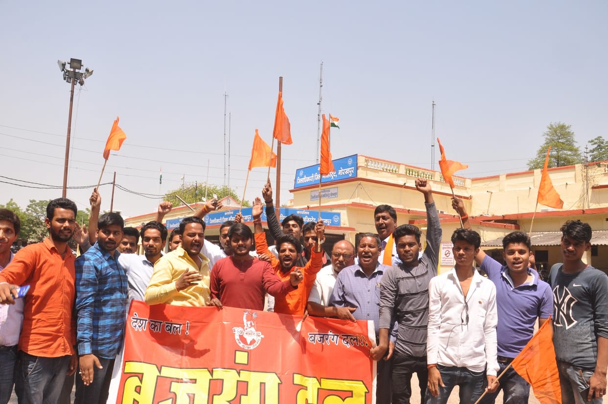 protest for bhp and bajrang dal