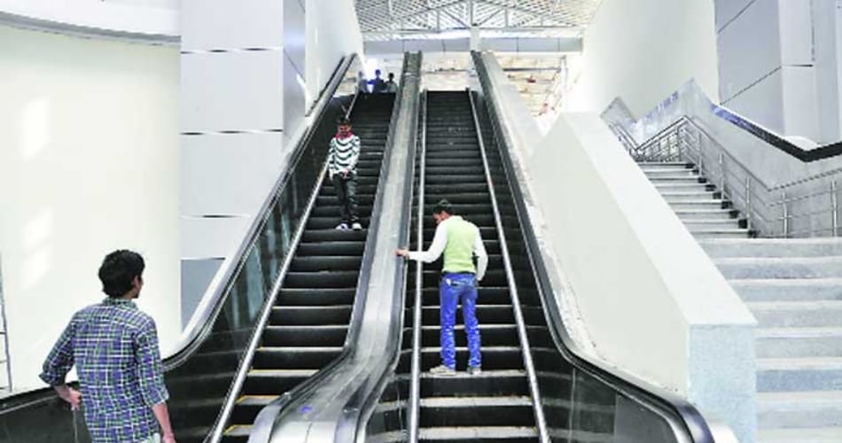 The new escalator at Chandigarh railway station