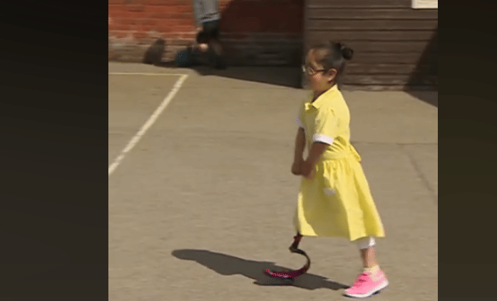 7 year old Indian girl Anu runs on running blade in uk