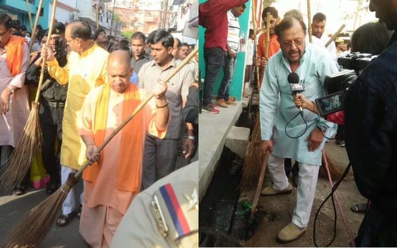 up cm cleans lucknow road under swachchhta abhiyan