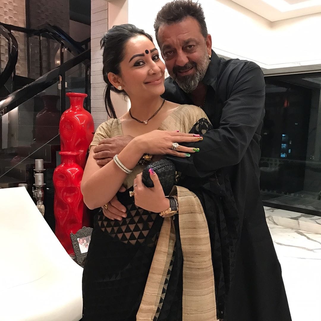 Sanjay Dutt and Maanayata Dutt both in black at Bhoomi wrap up party 