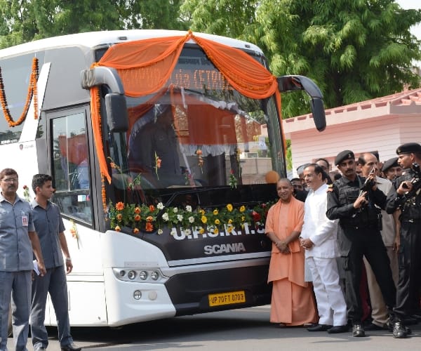 yogi adityanath flags off state transport buses.