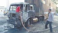 suddenly, fire, truck, standing, highway, ambala