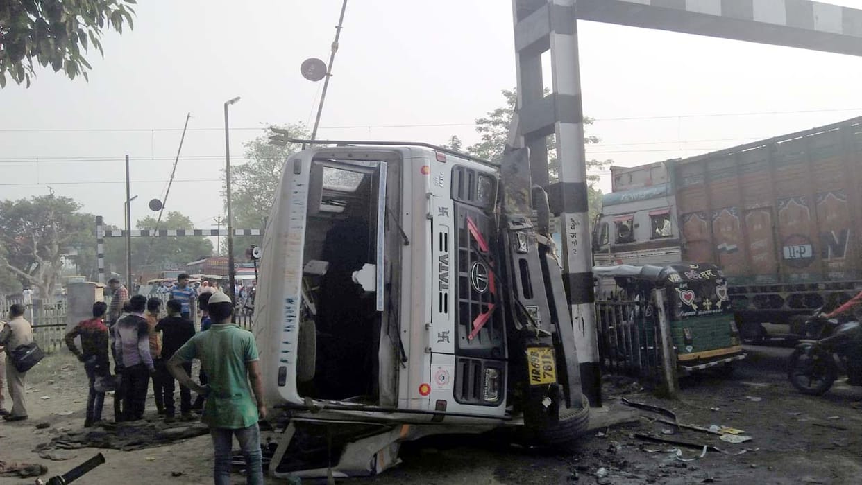 Truck trapped in the gate.