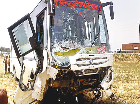 The van was hit by the bus, four died
