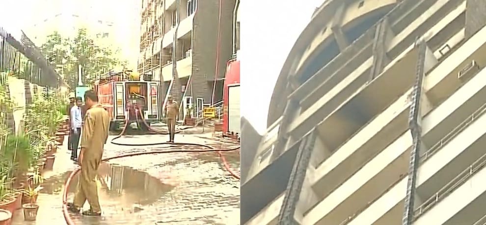 Delhi: Fire broke out in Antriksh Bhawan at Kasturba Gandhi Marg. 17 fire tenders at the spot