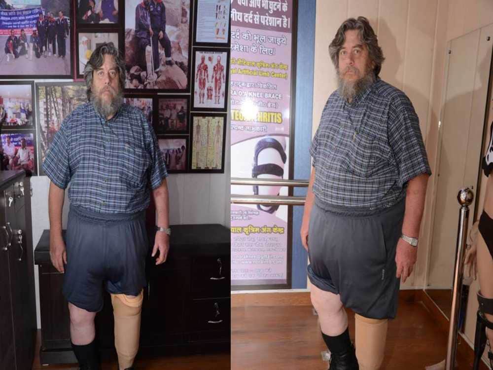 165 kg weighted man artificial leg